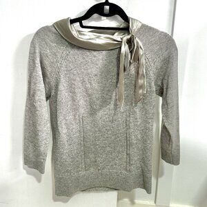 Beautiful Cashmere 3/4 Length Sleeve Gray Milly Sweater with Satin Bow